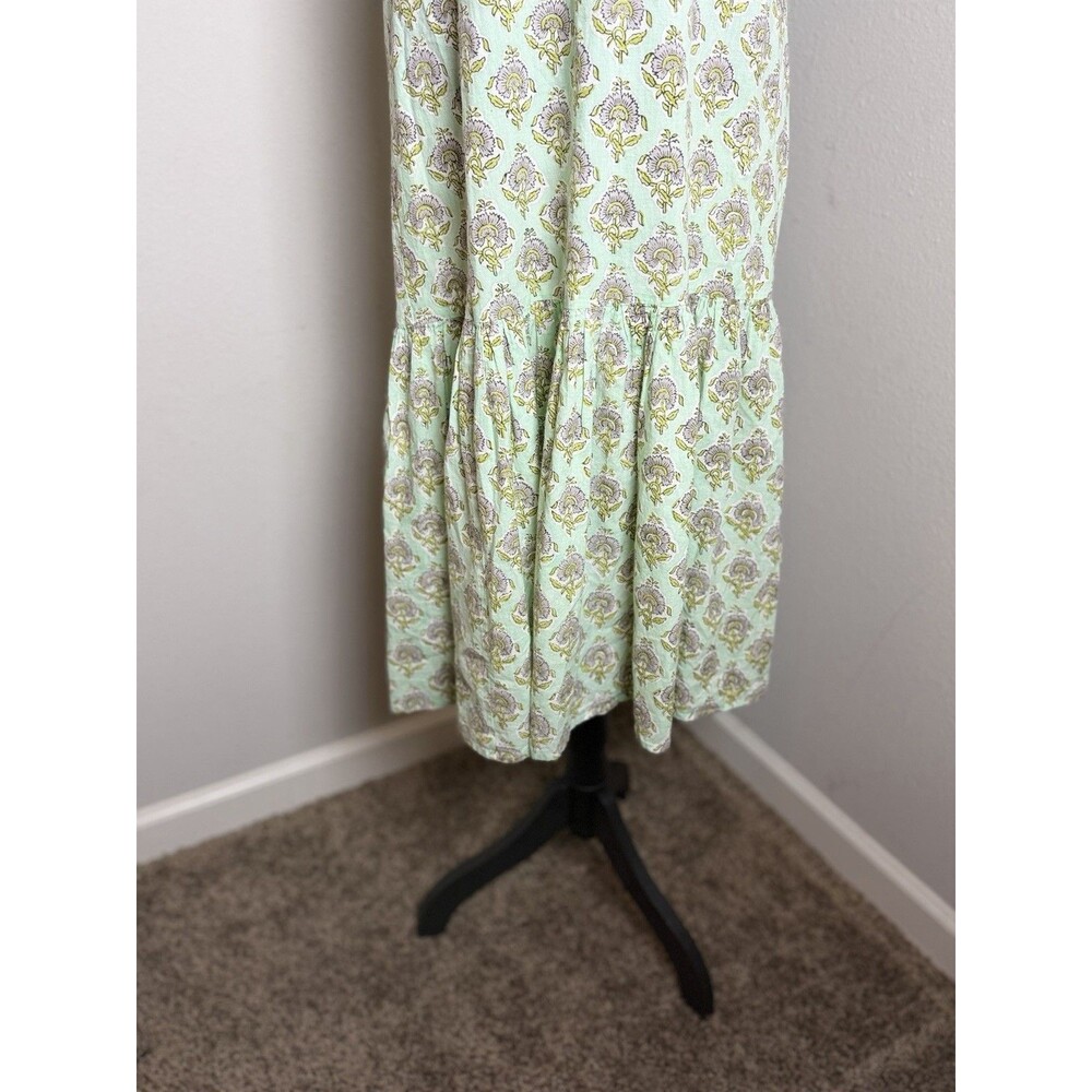 Anna Cate XS Mint Green Floral Cotton Puff Sleeve Midi Dress Boho Tiered - Picture 6 of 10